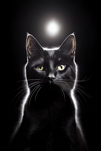 Beautiful portrait of a black cat with backlight by Patricia Hofmeester