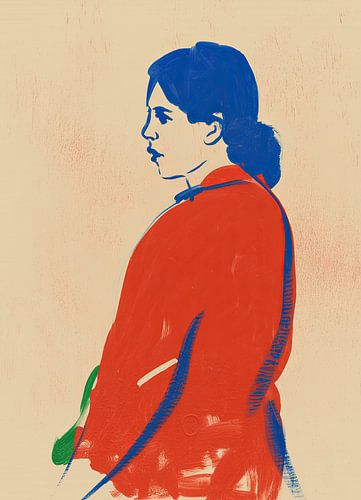 Gestileerde vrouw in profiel met blauw haar