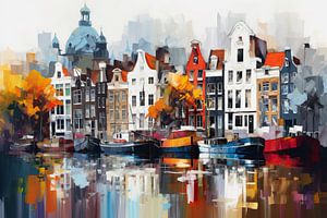 Boten in Amsterdam van ARTEO Schilderijen