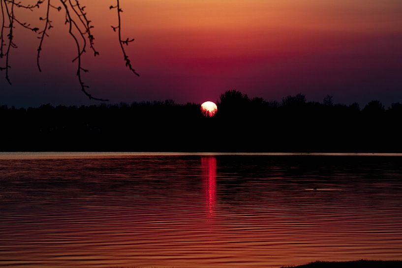 Zonsondergang bij de Rijkerswoerdse plassen in Arnhem van Anne Ponsen