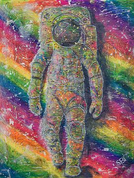 Astronaut in het Universum van Kleuren van Suzette Bakker