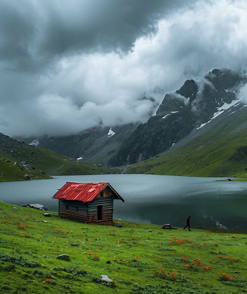 Gewitter über Berglandschaft von fernlichtsicht