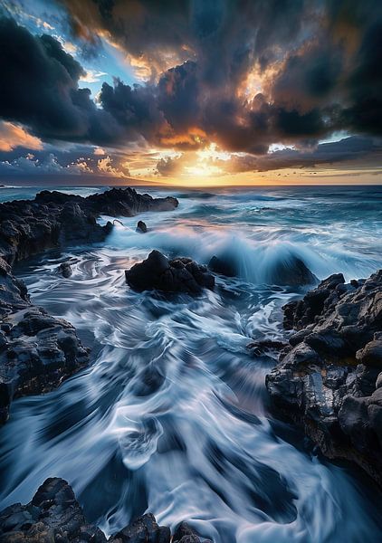 Gouden golf op de kust van fernlichtsicht