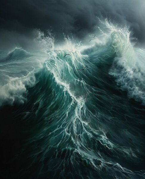 Nevelige zee bij nacht van fernlichtsicht