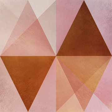 Art géométrique abstrait en rose pastel, orange et or foncé. sur Dina Dankers