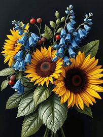 Tournesols et campanules : Une exposition florale vibrante