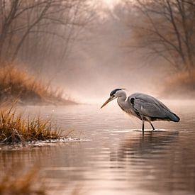 Graureiher im Morgennebel von Christina Bauer Photos