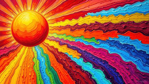 In de corona van de zomerzon - kleurenharmonie van oranje, rood en regenbooglicht
