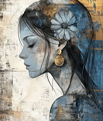 Gold Earring | Woman profile gold earring