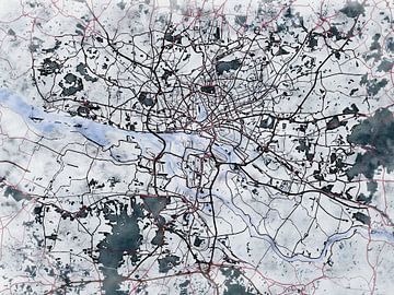 Map of Hamburg with the style 'White Winter' by Maporia