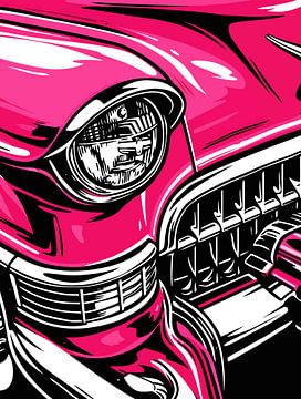 Retro-Pink-Oldtimer-Front-Pop-Art-Porträt von Ramy Salah Hefny