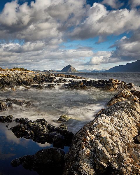 Across the fjord towards Sukkertoppen, Godøy, Norway by qtx