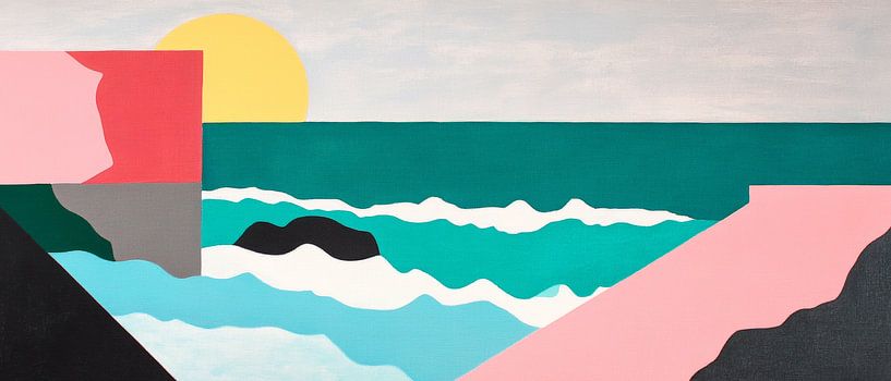 Geometric coastal landscape in pastel colours by Poster Art Shop