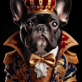 Franse bulldog in koninklijk kostuum met gouden kroon van John van den Heuvel