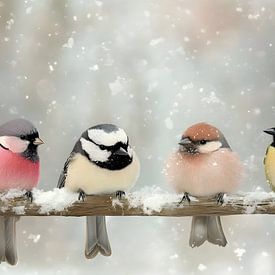 Vier kleine sneeuwvogeltjes van Heike Hultsch