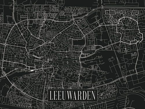 Stadskaart Leeuwarden - Stad - Donkere variant - Friesland Plattegrond