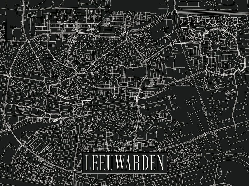Stadtplan Leeuwarden - Stadt - Dunkle Variante - Frieslandkarte von Locus Studio