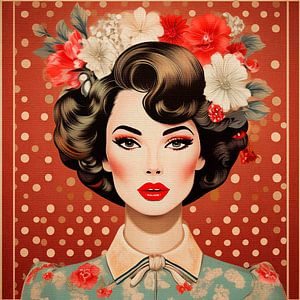 Frau im Retro-Look mit Blumen im Haar, Serie: Buntes Retro -2