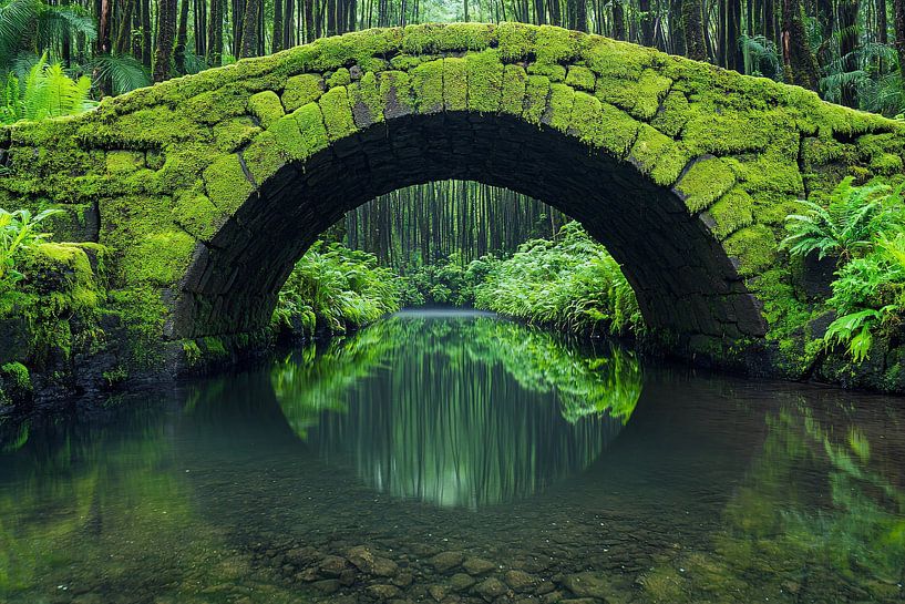 Mosgroene brug in het bos van Art & Soul Creations