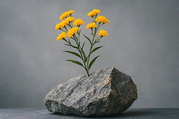 Fleurs jaunes sur fond gris sur Imperial Art House