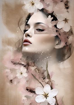 Cherry blossom woman van Bianca ter Riet