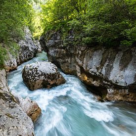 The Soča River flows with great force through the Velika Korita gorge by OCEANVOLTA