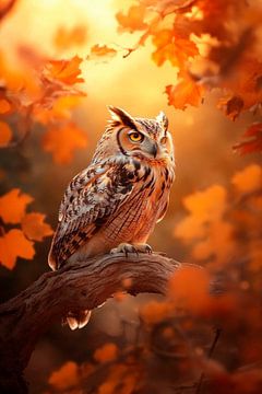Uil in herfstlicht van Poster Art Shop