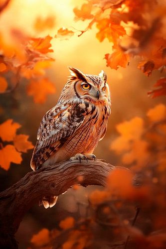 Uil in herfstlicht