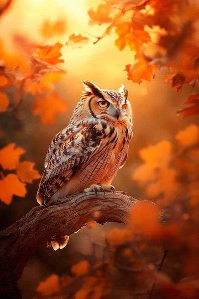 Eule im Herbstlicht von Poster Art Shop