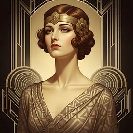 Golden Era Glamour: Art Deco Portrait by Clay Artista