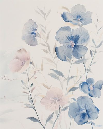 Harmonieuze Compositie van Roze en Blauwe Flora
