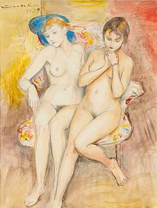 Nils Dardel  - Zwei Mädchen auf einem Stuhl (1929)