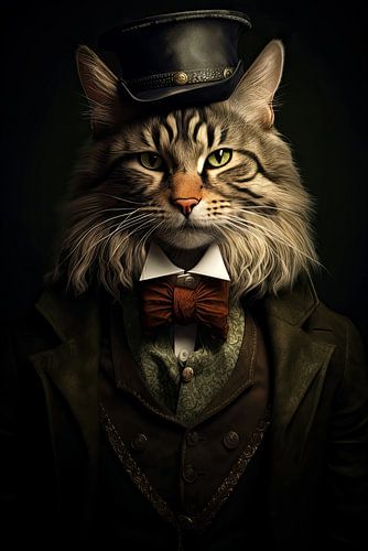 Katze in altmodischer Kleidung von Wall Wonder