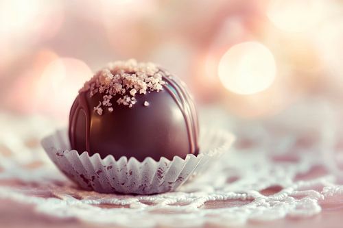 Chocoladebol op een kanten ondergrond
