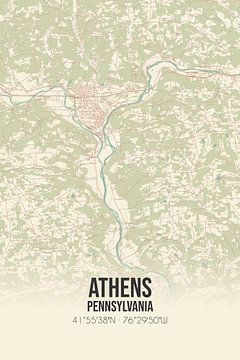 Carte d'époque d'Athens (Pennsylvanie), USA. sur Rezona