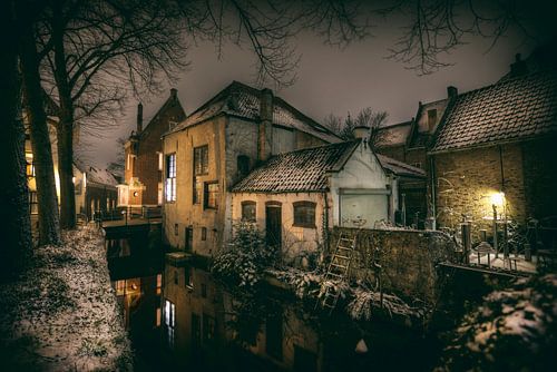 Historic city centre of Gouda in the snow