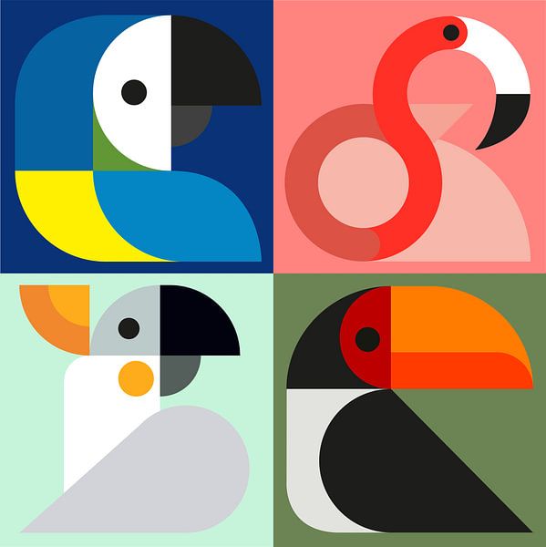 Grafik Vögel - 4 tropische Vögel von Tim de Leeuw