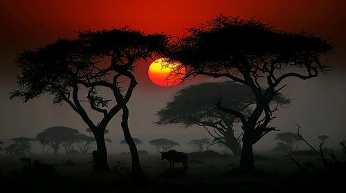 Afrikaanse serengeti savanne zonsondergang