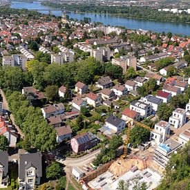 District Weisenau de la ville de Mayence, panorama aérien sur menard.design - (Luftbilder Onlineshop)