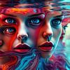 Cinq visages d'une femme - Entre émergence et immersion, un reflet fluide de la même identité au royaume de l'eau, de la lumière et du rêve sur AidasignArt