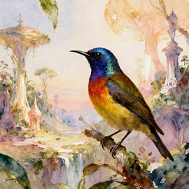 Beautiful Birds of the World - Shining Honeycreeper bird by Johannas Art Creations