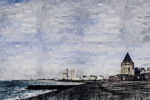 Vlissingen met de  Gevangentoren, de boulevard en de Westerschelde  (kunst)