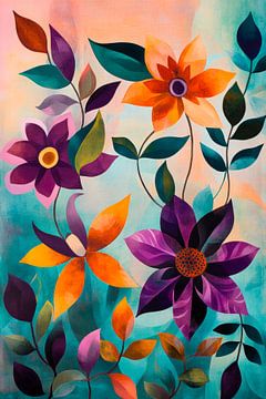 Fleurs multicolores dans le style aquarelle sur Poster Art Shop