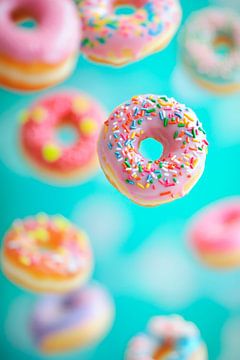 Kleurrijke donuts in vrije val - zoet plezier van Poster Art Shop