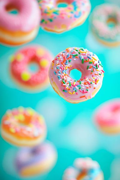 Colourful donuts in free fall - sweet pleasure by Poster Art Shop
