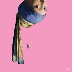 Vermeer Upside Down Girl with a Pearl Earring - pop art pink