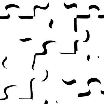 "only shadows" (alleen de schaduwen) in zwart wit puzzelstukjes (wit) van Marjolijn van den Berg