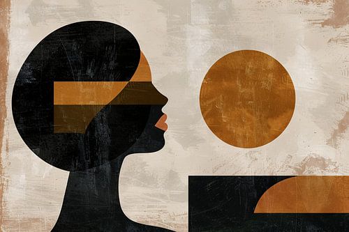 Vrouwelijk silhouet en abstracte cirkels in monochrome kleuren