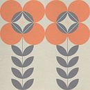 Retro Scandinavisch design geïnspireerd bloemen en bladeren in oranje, grijs, wit van Dina Dankers thumbnail