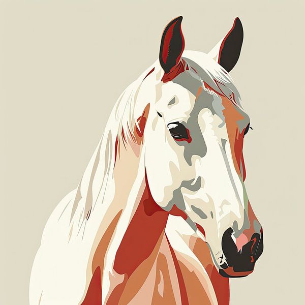 Portrait white horse minimal art by Vlindertuin-Art